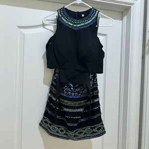 Black with colored rhinestones two piece dress